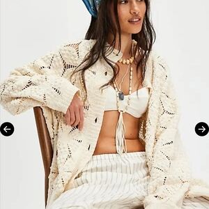 We The Free Prima Cardigan - Sz M - Crochet Knit Button-Front Sweater Cardigan